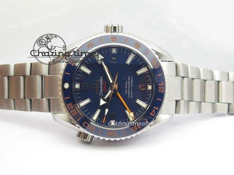 0220 Planet Ocean GMT 43.5mm V6F Goodplanet Orange Marker Blue Dial On SS Bracelet A ModernLook 8215